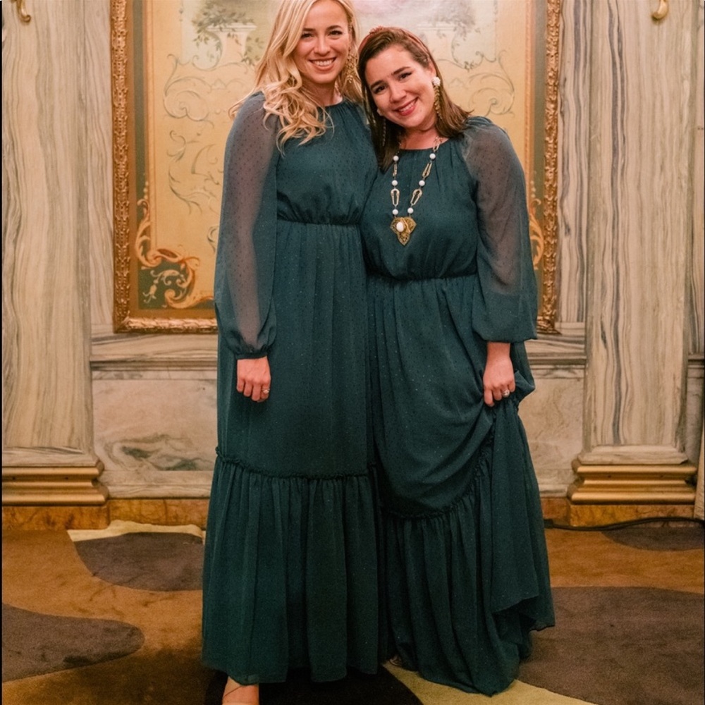 Gal Meets Glam Georgette tiered green dress